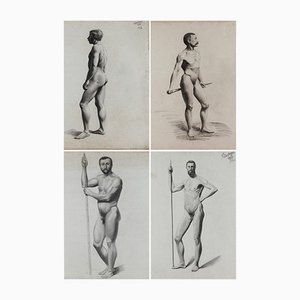 V. Geoffroy, Nude Drawings After a Live Model, 1895, Drawings on Paper, Set of 4