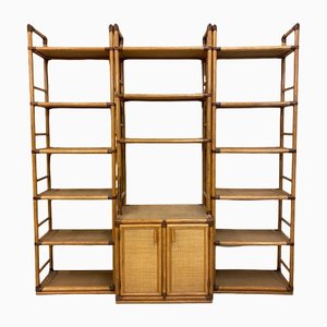 Bookcase in Wicker and Bamboo, 1970s, Set of 3