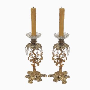 French Bronze and Crystal Chandeliers, 1940s, Set of 2