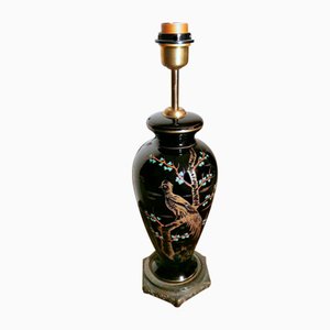 French Black Hand Painted Polished Porcelain Lamp