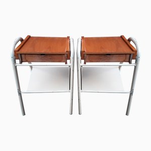Bedside Tables in Metal and Wood, 1950s, Set of 2