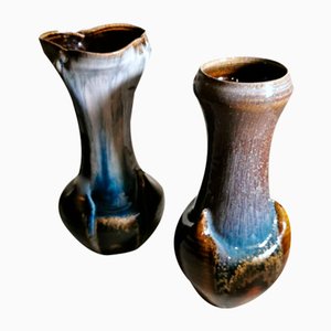 Vintage French Vases in Colored Porcelain Stoneware, Set of 2
