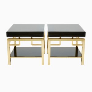 Black Lacquer and Brass 2-Tier Nightstands by Guy Lefevre for Maison Jansen, 1970s, Set of 2