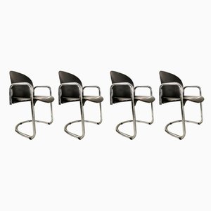 Black Leather Chairs by Tobia & Afra Scarpa for B & B Italia Design, 1970s, Set of 4
