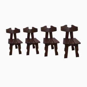 Dutch Brutalist Solid Oak Dining Chairs, 1970s, Set of 4