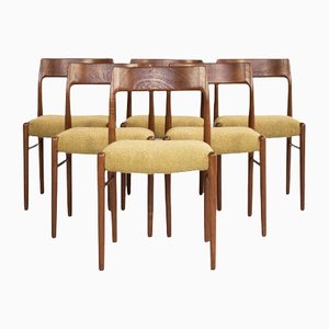 Mid-Century Danish Teak Dining Chairs with New Fabric, 1960s, Set of 6