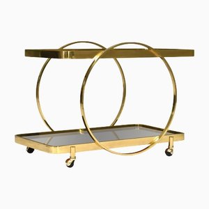 Bar Cart in Brass, Glass and Mirror in the Style of Milo Baughman, 1970s