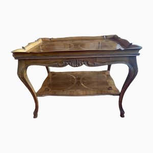 Wood Side Table with Inlays and Carvings