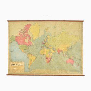 Large Vintage World Wall Map from Philips