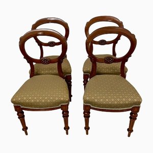 Antique Victorian Mahogany Balloon Back Chairs, Set of 4