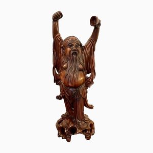 Figura china antigua grande de madera tallada