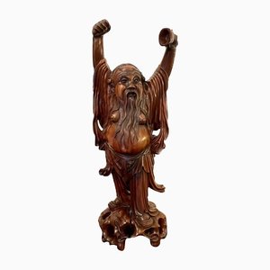 Grande Figurine Antique en Bois Sculpté, Chine