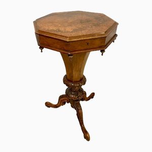 Antique Victorian Burr Walnut Trumpet Work Table