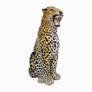 Figura de leopardo italiano de terracota esmaltada, años 60