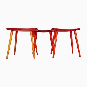 Swedish Stools in Lacquered Red Birch by Yngve Ekström Palle, 1970s