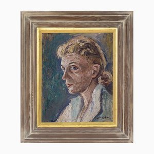 Gosta Bohm, Portrait of Marthe Bohm, 1940s, Oil on Board, Framed