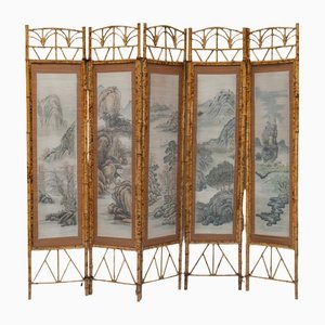 East Asian Style Bamboo & Fabric Room Divider, 1960s