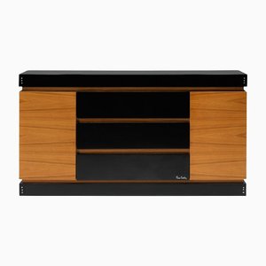 Black Lacquer and Teak Drawer Cabinet by Pierre Cardin, 1970s
