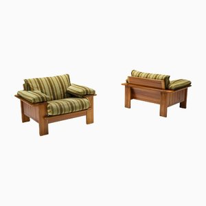 Walnut Lounge Chairs in the Style of Scarpa, Set of 2