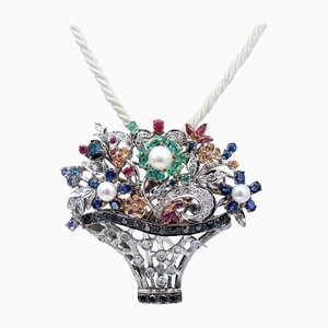 Emeralds Rubies Sapphires Black and White Diamonds Gold Brooch/Pendant Necklace