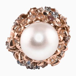 Diamonds Sapphires Australian Pearl Gold Ring