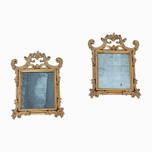 Antike italienische Spiegel mit vergoldetem Holzrahmen, 2er Set