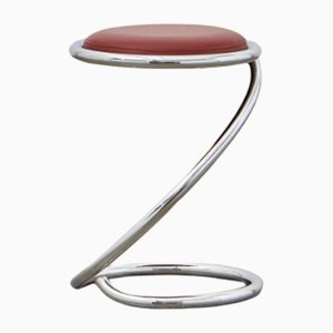 PH Snake Stool, Chrome, Aniline Leather Indianred, Leather Upholstery, Visible Tubes