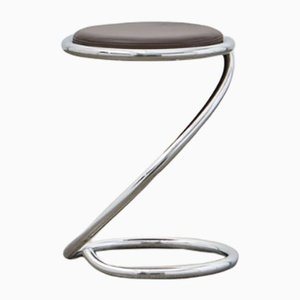 PH Snake Stool, Chrome, Aniline Leather Mocca, Leather Upholstery, Visible Tubes