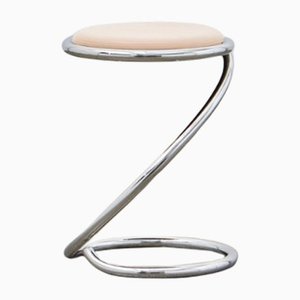 PH Snake Stool, Chrome, Leather Natural Un-Dyed, Leather Upholstery, Visible Tubes