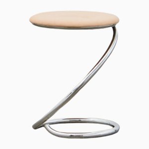 PH Snake Stool, Chrome, Leather Natural Un-Dyed, Full Leather Upholstery