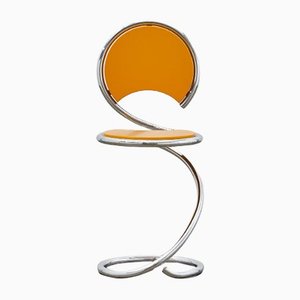 PH Snake Chair, Chrome, Yellow Painted Satin Matte, Wood Seat/Back, Visible Tubes