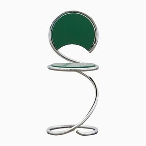 PH Snake Chair, Chrome, Green Painted Satin Matte, Wood Seat/Back, Visible Tubes