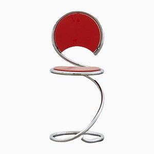 Chaise PH Snake, Chrome, Peint en Rouge Satiné, Assise/Dossier en Bois, Tubes Visibles