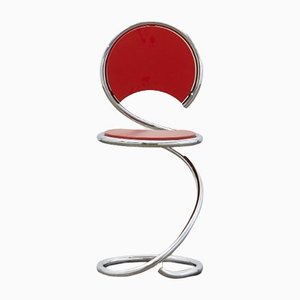 Ph Snake Chair, Chrome, Red Painted Satin Matt, Wood Seat/Back, Visible Tubes