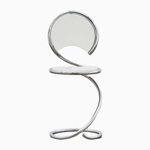PH Snake Chair, Chrome, White Painted Satin Matte, Wood Seat/Back, Visible Tubes