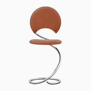 PH Snake Chair, Chrome, Leather Extreme Walnut, Full Leather UPHolstery