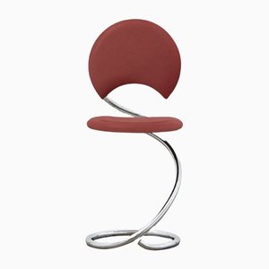 PH Snake Chair, Chrome, Aniline Leather Indianred, Full Leather Upholstery