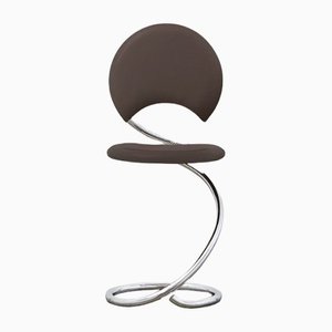 PH Snake Chair, Chrome, Aniline Leather Mocca, Full Leather Upholstery