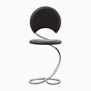 PH Snake Chair, Chrome, Aniline Leather Black, Full Leather Upholstery