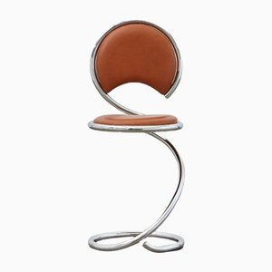 PH Snake Chair, Chrome, Aniline Leather Walnut, Leather Upholstery, Visible Tubes