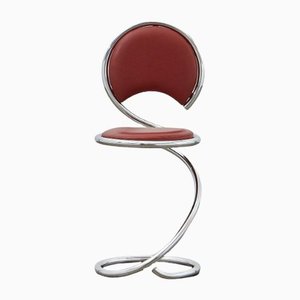 PH Snake Chair, Chrome, Aniline Leather Indianred, Leather Upholstery, Visible Tubes