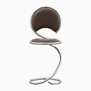 PH Snake Chair, Chrome, Aniline Leather Mocca, Leather Upholstery, Visible Tubes
