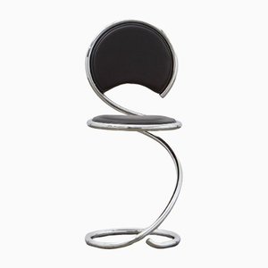 PH Snake Chair, Chrome, Aniline Leather Black, Leather Upholstery, Visible Tubes