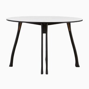 Ph Axe Table, Black Oak Legs, Laminated Plate, White Ph 3 ½ - 2 ½ Lamp