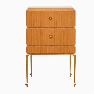 PH Small Drawer Chest with Brass Legs, Natural Oak Veneer & White Ash Wood Drawers