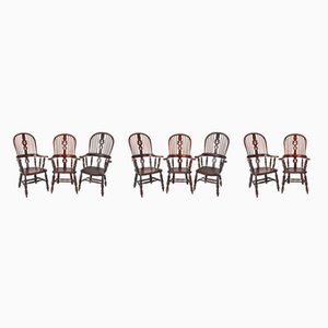 19th Century Yew Wood Hight Back Windsor Chairs, Set of 8