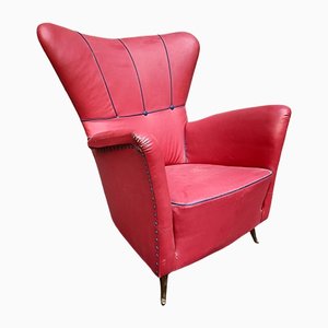 Sky Red Armchair with Brass legs by Isa Bergamo, 1950s