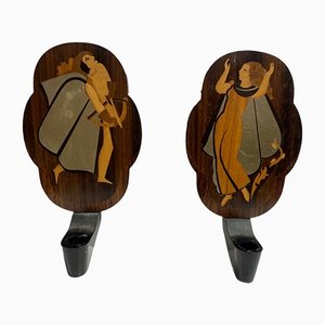 Mirror Lampettes in Wood by Birger Ekman for Mjölby Intarsia, 1942, Set of 2