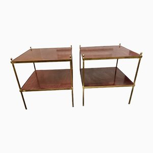 Brass and Mahogany Tables in the Style of Azucena, 1950s, Set of 2