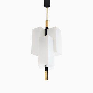 Italian Modern Pendant Light in Acrylic and Brass from Stilux Milano, 1970s